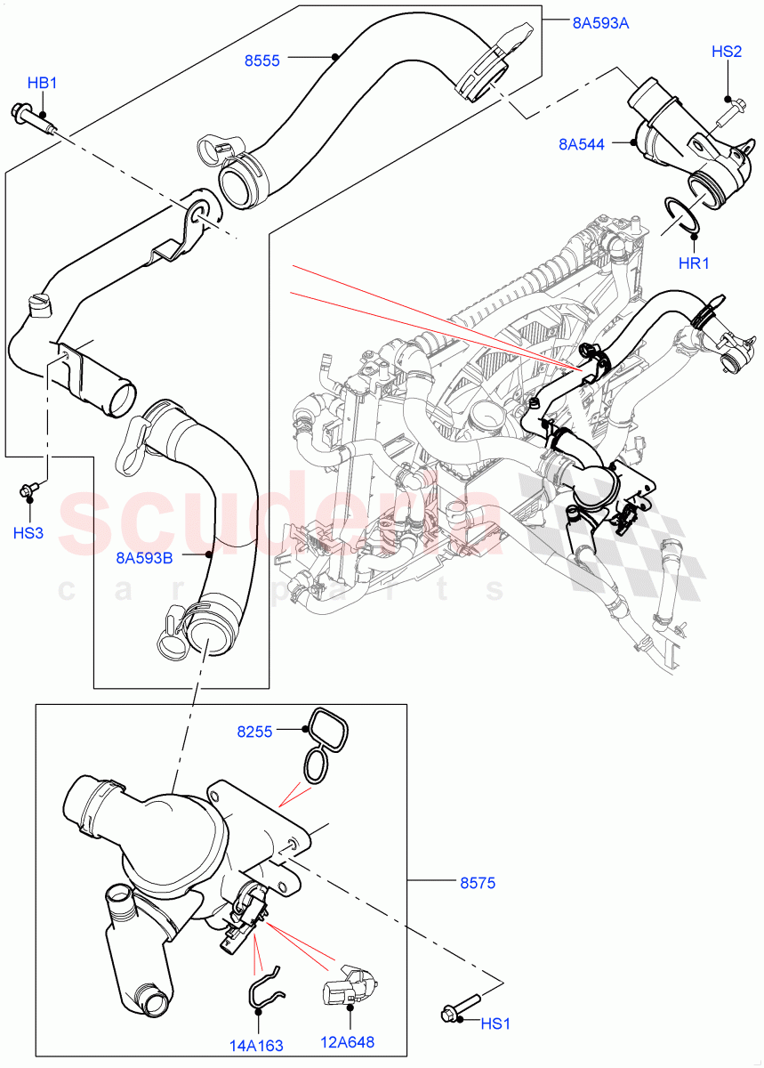 Thermostat/Housing & Related Parts (Nitra Plant Build) (2.0L I4 DSL MID DOHC AJ200, 2.0L I4 DSL HIGH DOHC AJ200) ((V) FROMK2000001) of Land Rover Land Rover Discovery 5 (2017+) [2.0 Turbo Diesel]