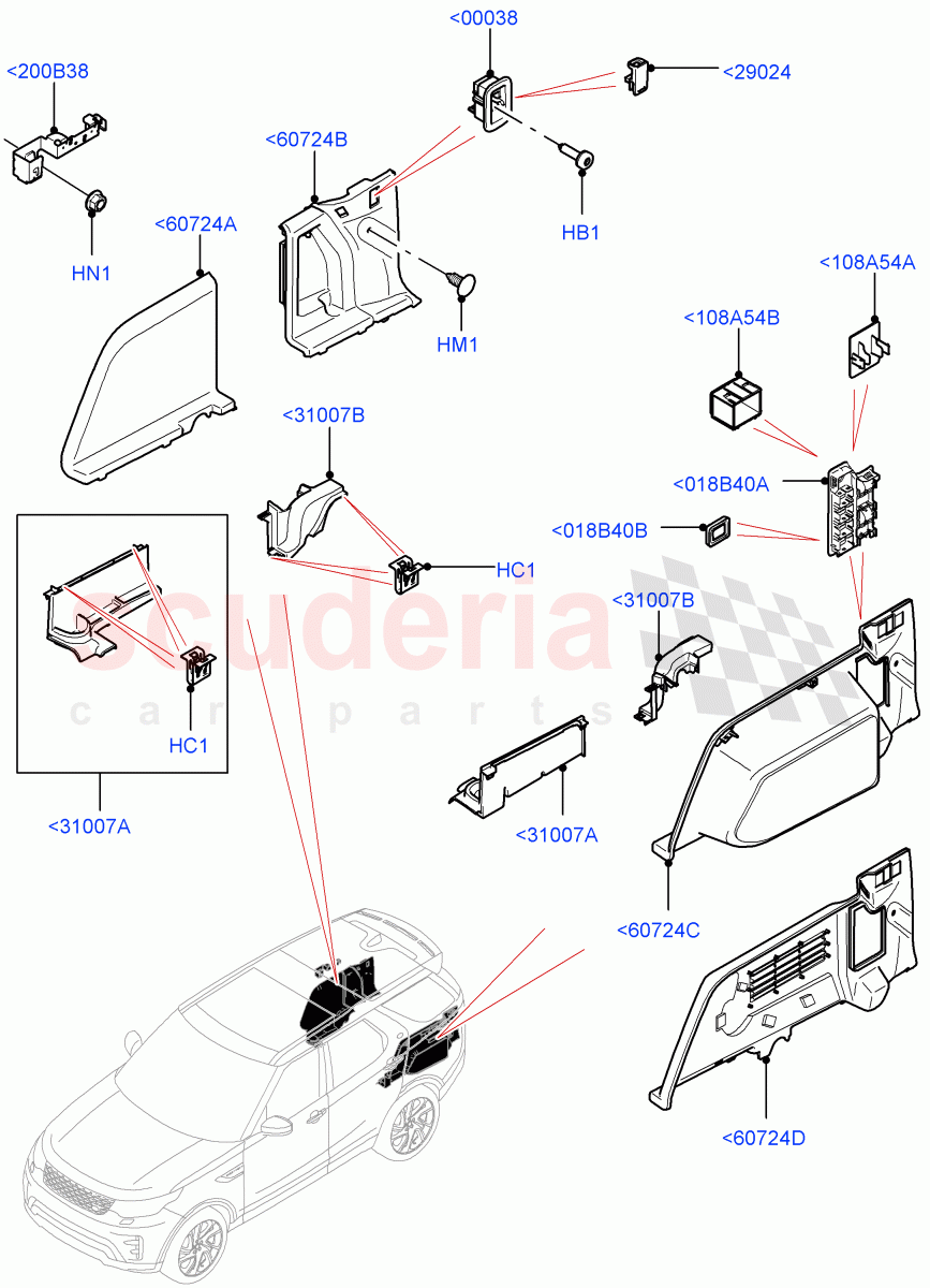 Side Trim (Solihull Plant Build, Luggage Compartment) ((V) FROMHA000001) of Land Rover Land Rover Discovery 5 (2017+) [3.0 I6 Turbo Diesel AJ20D6]