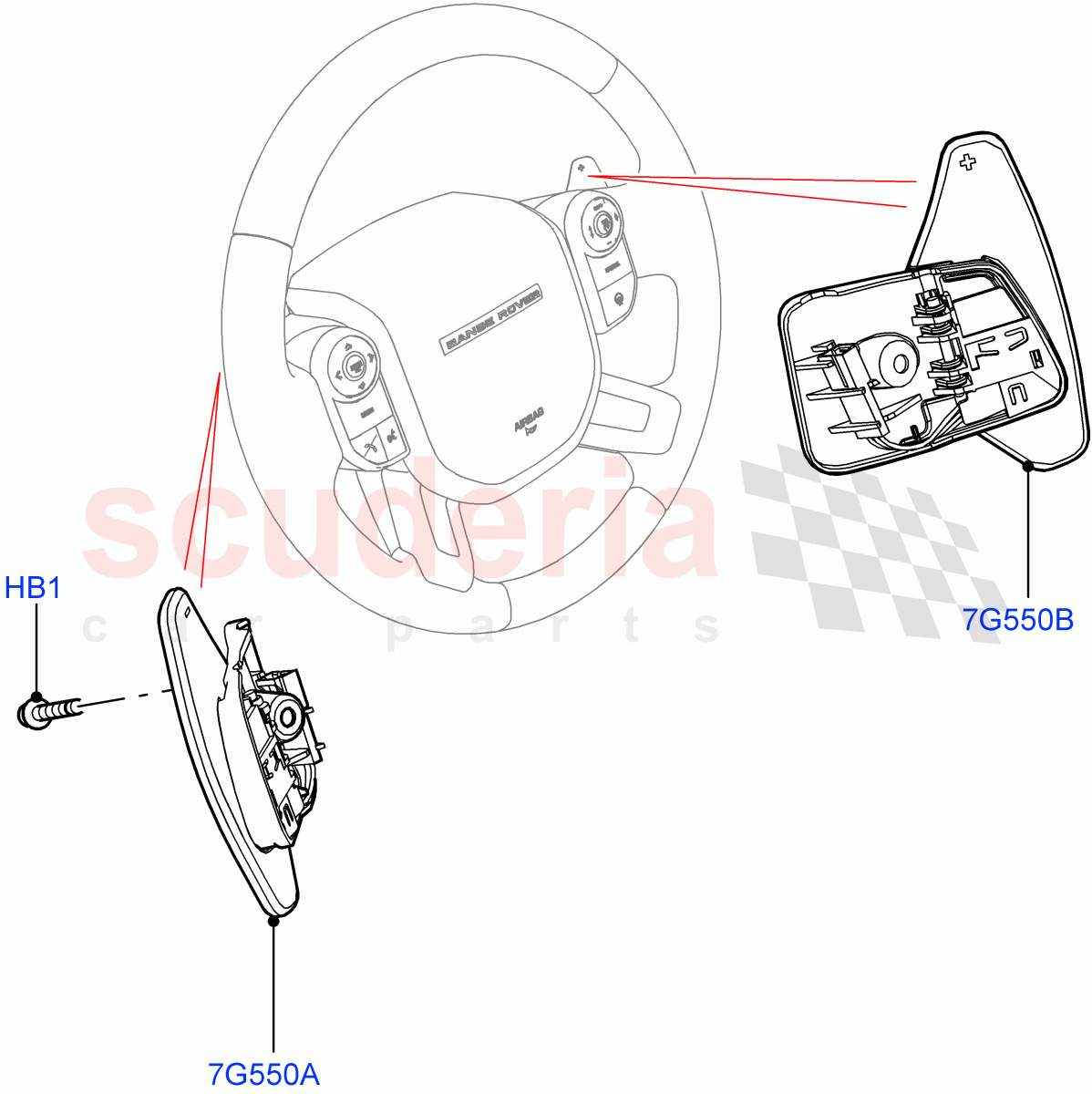 Gear Change-Automatic Transmission (Steering Wheel) (8 Speed Auto Trans ZF 8HP76, Paddle Shift, Paddle Shift - Noble, Paddle shift - Aluminium) ((V) FROMKA000001) of Land Rover Land Rover Range Rover Sport (2014+) [2.0 Turbo Petrol AJ200P]