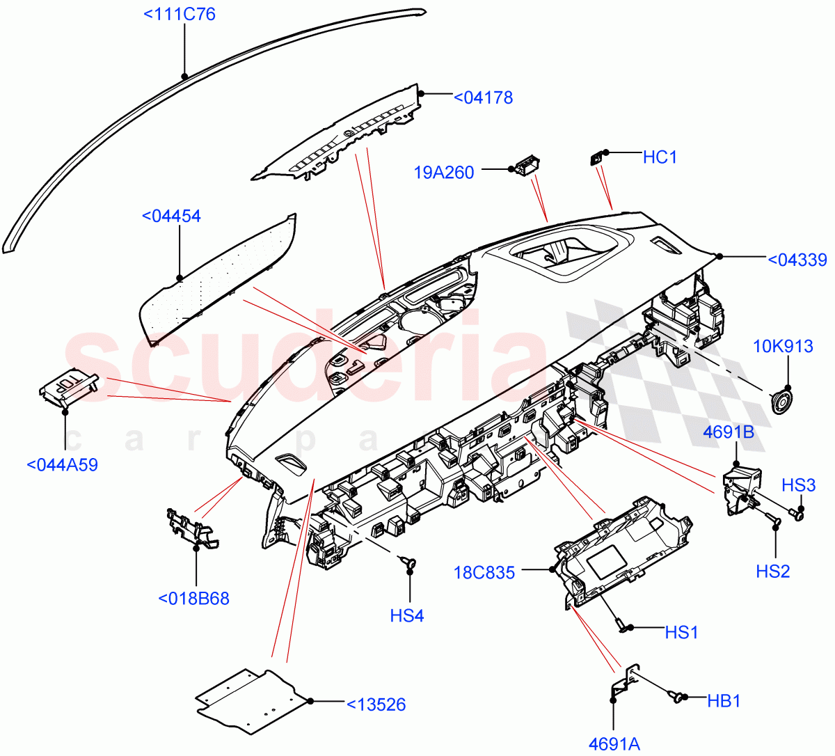 Instrument Panel (Upper, External Components) (Halewood (UK), Head Up Display) of Land Rover Land Rover Range Rover Evoque (2019+) [1.5 I3 Turbo Petrol AJ20P3]