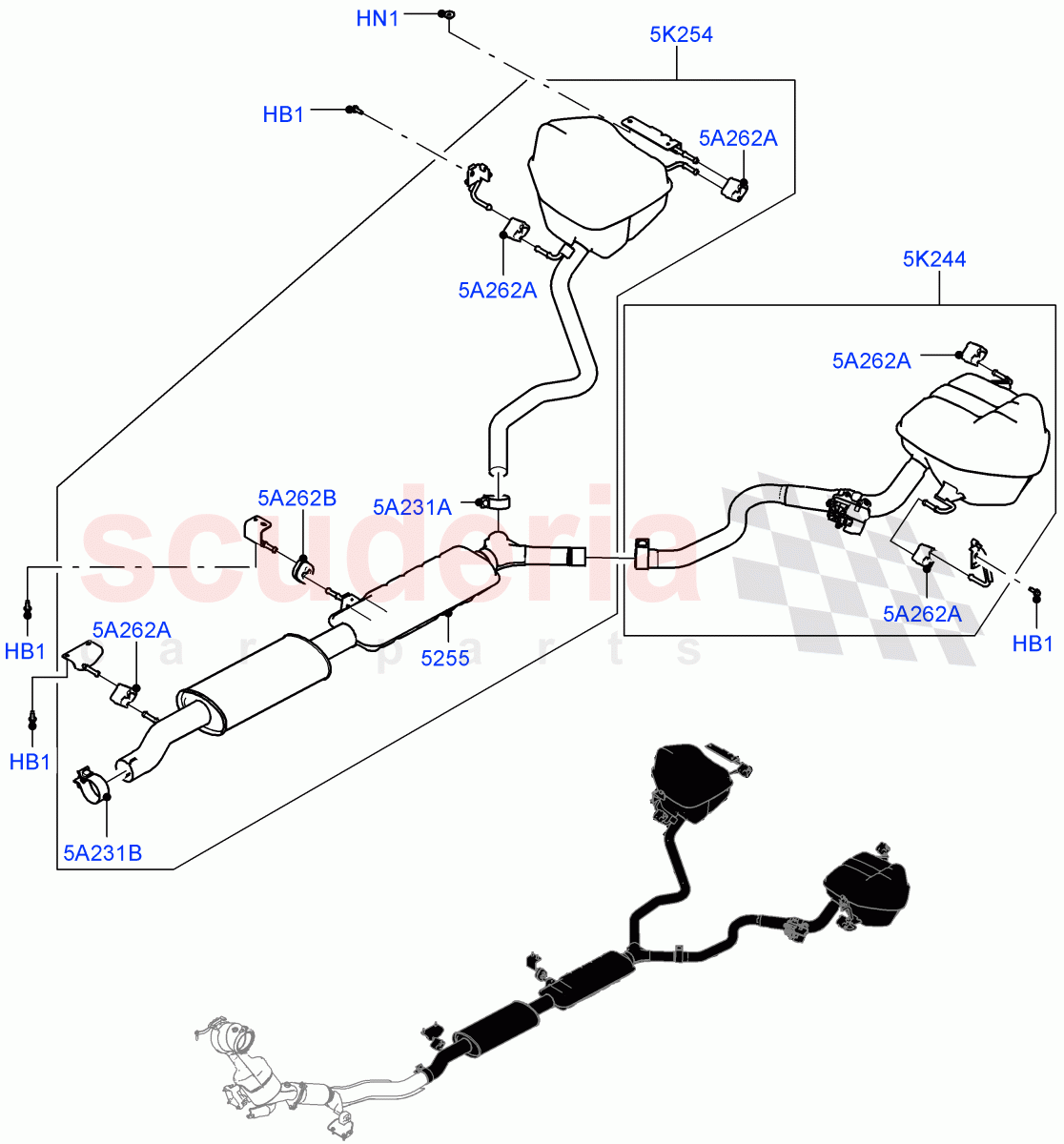 Rear Exhaust System (2.0L AJ20P4 Petrol E100 PTA, Itatiaia (Brazil), With 3rd Row Double Seat, Spare Wheel - Reduced Section Steel) ((V) FROMLT000001) of Land Rover Land Rover Discovery Sport (2015+) [2.0 Turbo Petrol AJ200P]