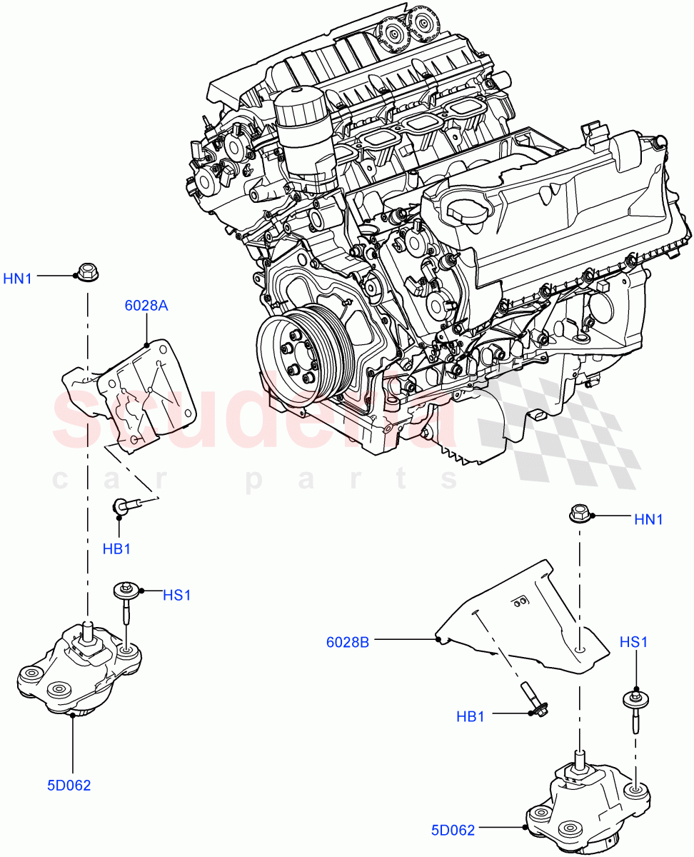 Engine Mounting (Nitra Plant Build) (5.0 Petrol AJ133 DOHC CDA) ((V) FROMM2000001) of Land Rover Land Rover Defender (2020+) [3.0 I6 Turbo Diesel AJ20D6]