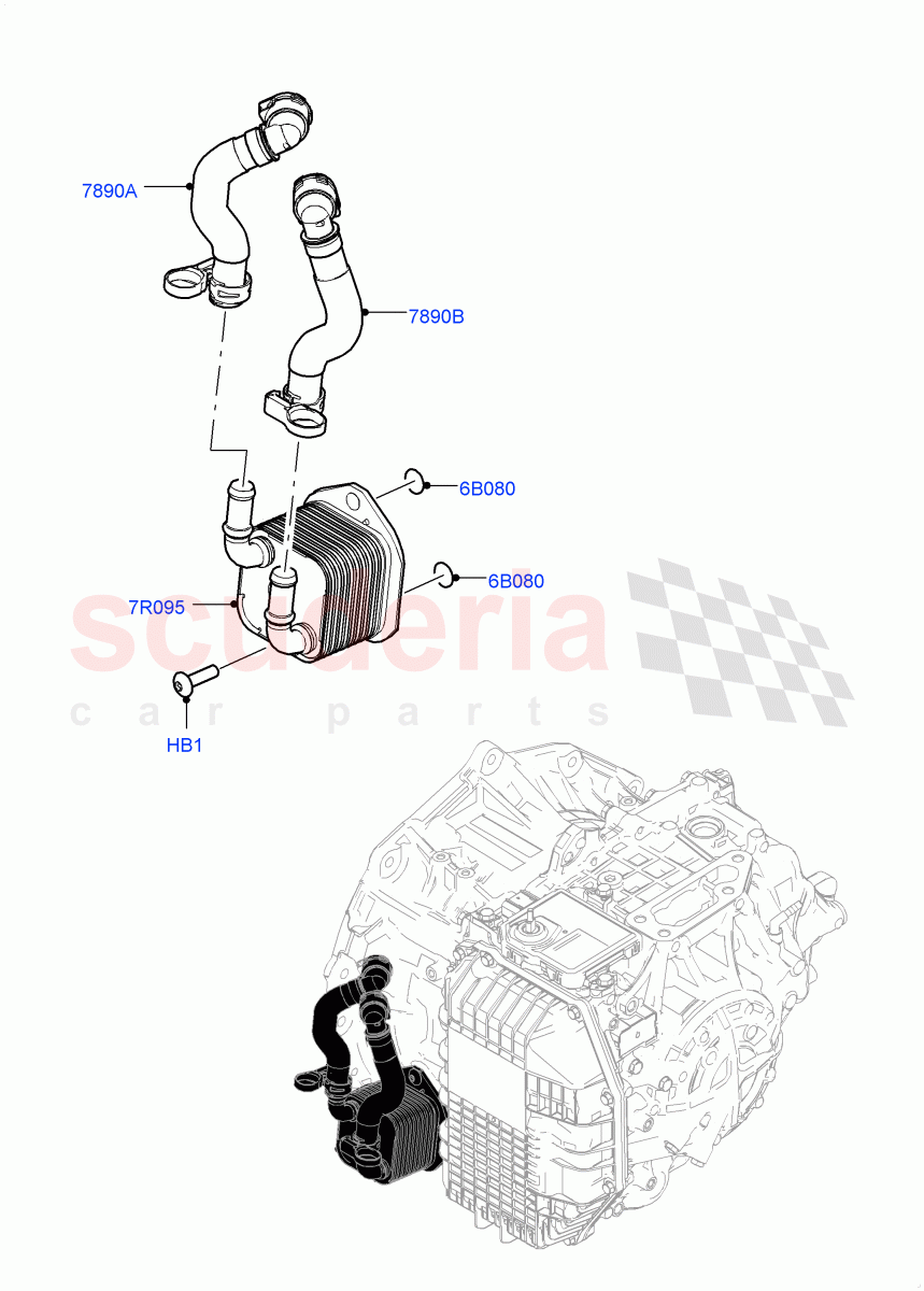 Transmission Cooling Systems (1.5L AJ20P3 Petrol High PHEV, 8 Speed Automatic Trans 8G30, Halewood (UK), 1.5L AJ20P3 Petrol High) ((V) FROMLH000001) of Land Rover Land Rover Range Rover Evoque (2019+) [2.0 Turbo Diesel AJ21D4]