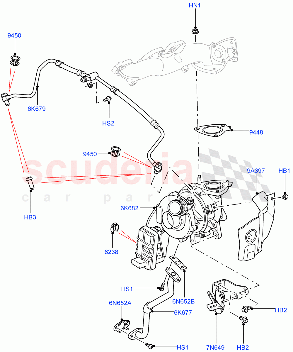 Turbocharger (LH Side - Primary) (3.0L 24V DOHC V6 TC Diesel, 3.0L 24V V6 Turbo Diesel Std Flow, 3.0 V6 Diesel Electric Hybrid Eng) ((V) FROMAA000001) of Land Rover Land Rover Range Rover Sport (2014+) [3.0 Diesel 24V DOHC TC]