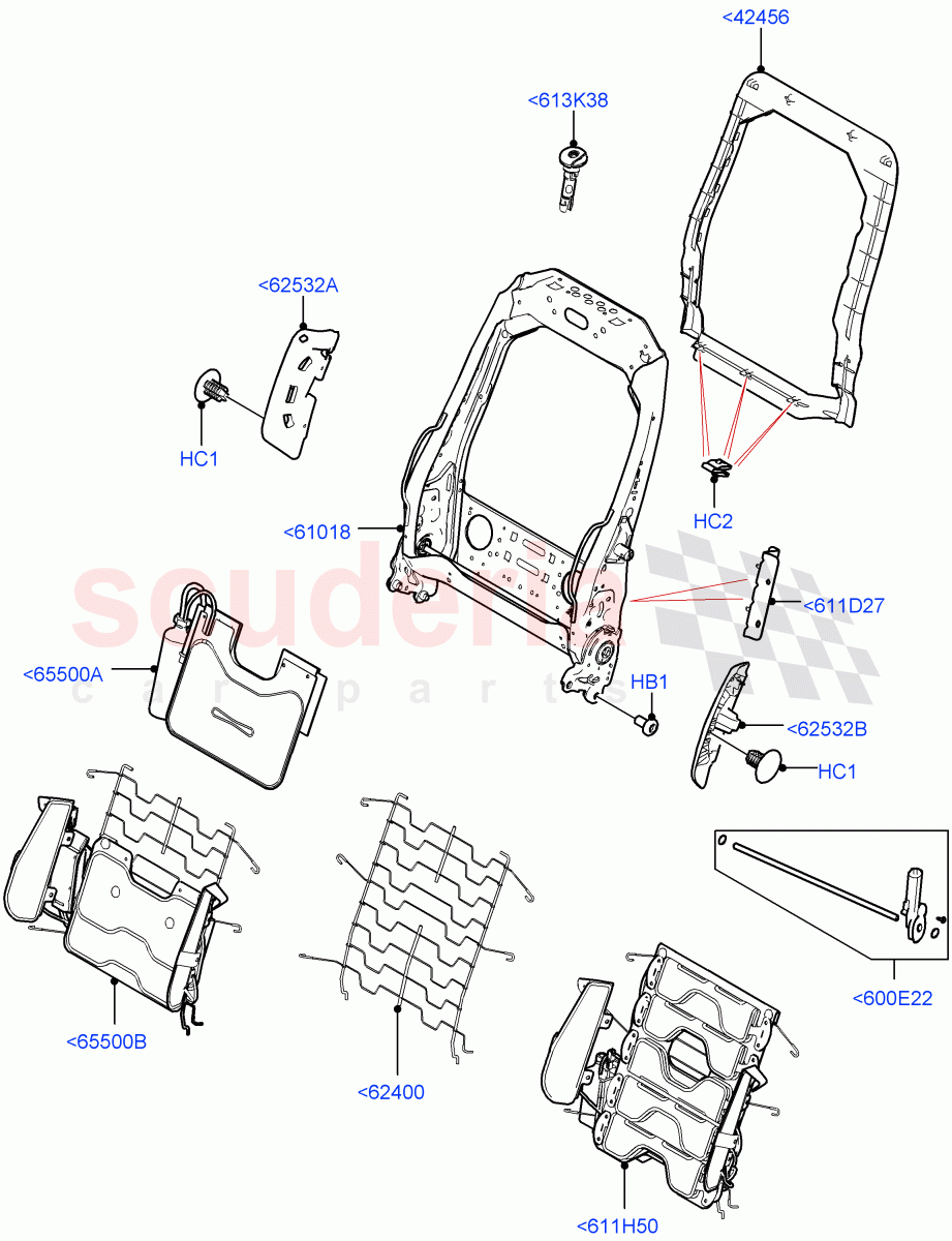 Front Seat Back (Nitra Plant Build) ((V) FROMK2000001, (V) TOL2999999) of Land Rover Land Rover Discovery 5 (2017+) [3.0 DOHC GDI SC V6 Petrol]