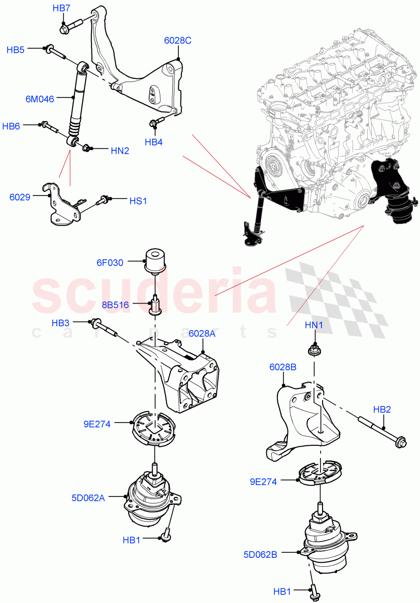 Engine Mounting (3.0L AJ20P6 Petrol High, 3.0L AJ20P6 Petrol PHEV) of Land Rover Land Rover Range Rover (2022+) [3.0 I6 Turbo Diesel AJ20D6]