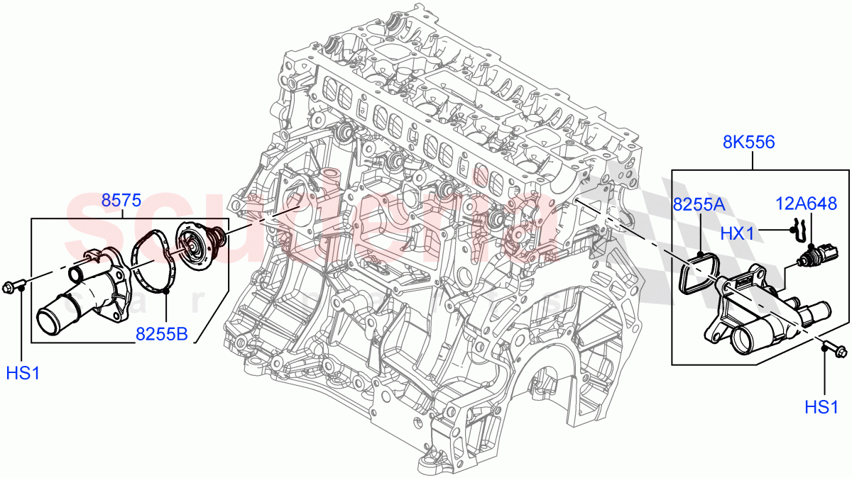 Thermostat/Housing & Related Parts (2.0L 16V TIVCT T/C Gen2 Petrol, Halewood (UK), 2.0L 16V TIVCT T/C 240PS Petrol) of Land Rover Land Rover Discovery Sport (2015+) [2.0 Turbo Petrol GTDI]