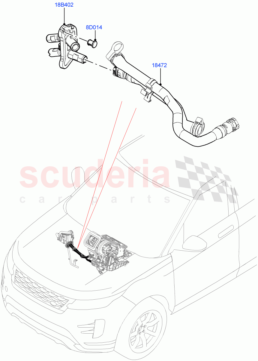 Auxiliary Heater Hoses (Halewood (UK), With Fuel Fired Heater, Fuel Heater W/Pk Heat With Remote, Fuel Fired Heater With Park Heat) ((V) FROMMH000001) of Land Rover Land Rover Range Rover Evoque (2019+) [1.5 I3 Turbo Petrol AJ20P3]