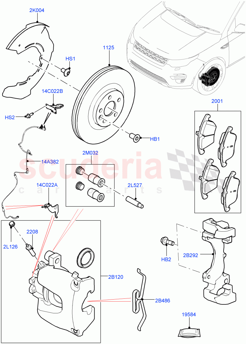 Front Brake Discs And Calipers (Halewood (UK), Front Disc And Caliper Size 17, Disc Brake Size Frt 17/RR 17) ((V) FROMHH000001, (V) TOKH999999) of Land Rover Land Rover Discovery Sport (2015+) [2.0 Turbo Petrol AJ200P]