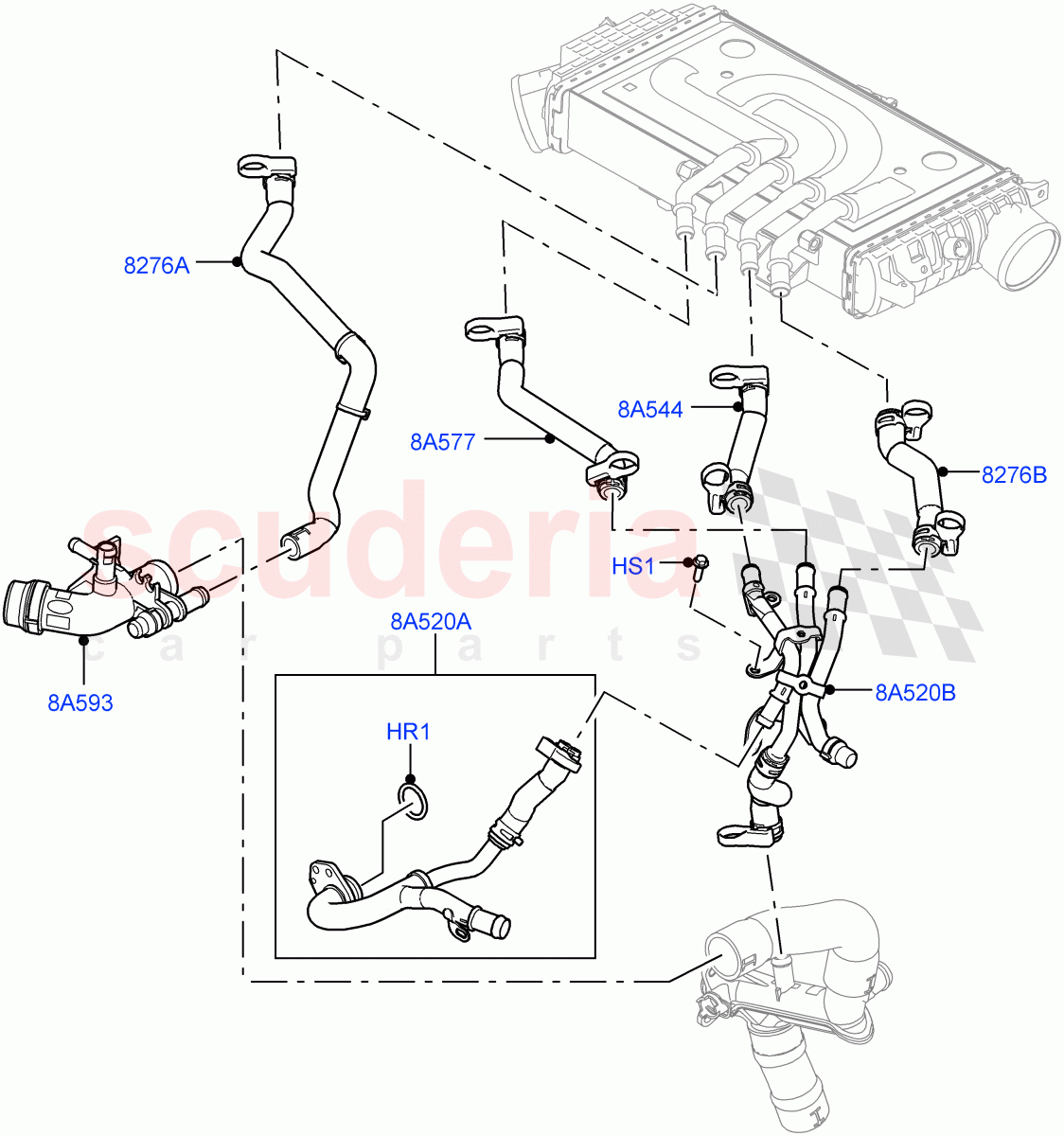 Cooling System Pipes And Hoses (Intercooler) (3.0L AJ20D6 Diesel High, 8 Speed Auto Trans ZF 8HP76) ((V) FROMLA000001) of Land Rover Land Rover Range Rover Sport (2014+) [3.0 I6 Turbo Diesel AJ20D6]