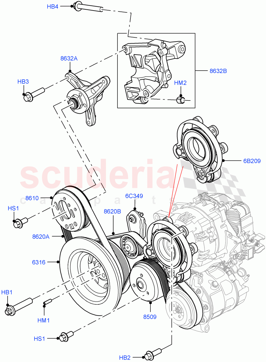 Pulleys And Drive Belts (3.0L AJ20P6 Petrol High) ((V) FROMKA000001) of Land Rover Land Rover Range Rover Sport (2014+) [3.0 I6 Turbo Petrol AJ20P6]