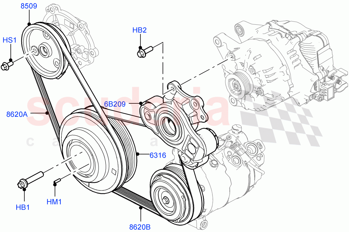 Pulleys And Drive Belts (2.0L AJ21D4 Diesel Mid) ((V) FROMMA000001) of Land Rover Land Rover Range Rover Velar (2017+) [2.0 Turbo Diesel AJ21D4]