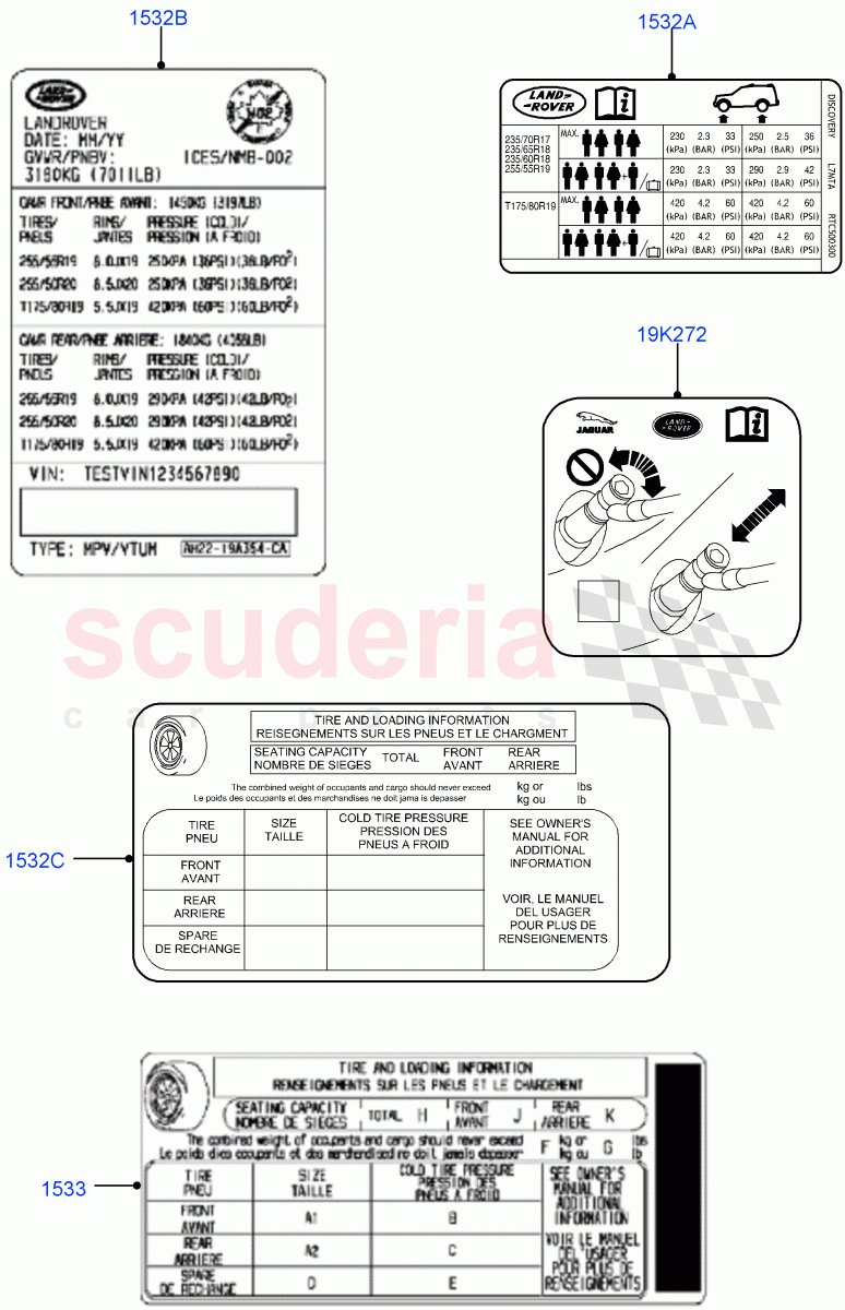Labels ((V) FROMAA000001) of Land Rover Land Rover Discovery 4 (2010-2016) [3.0 DOHC GDI SC V6 Petrol]