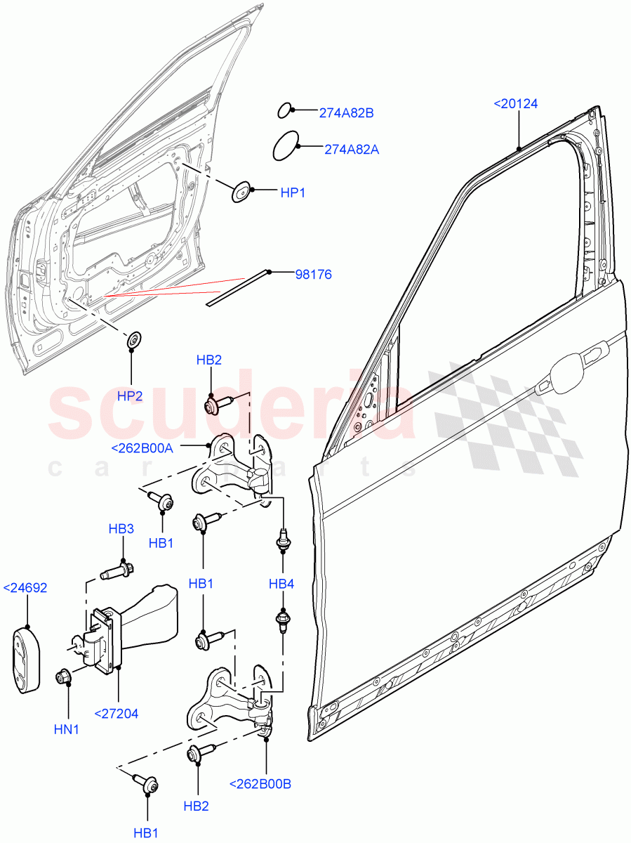Front Doors, Hinges & Weatherstrips (Nitra Plant Build, Door And Fixings) ((V) FROMK2000001) of Land Rover Land Rover Discovery 5 (2017+) [3.0 Diesel 24V DOHC TC]