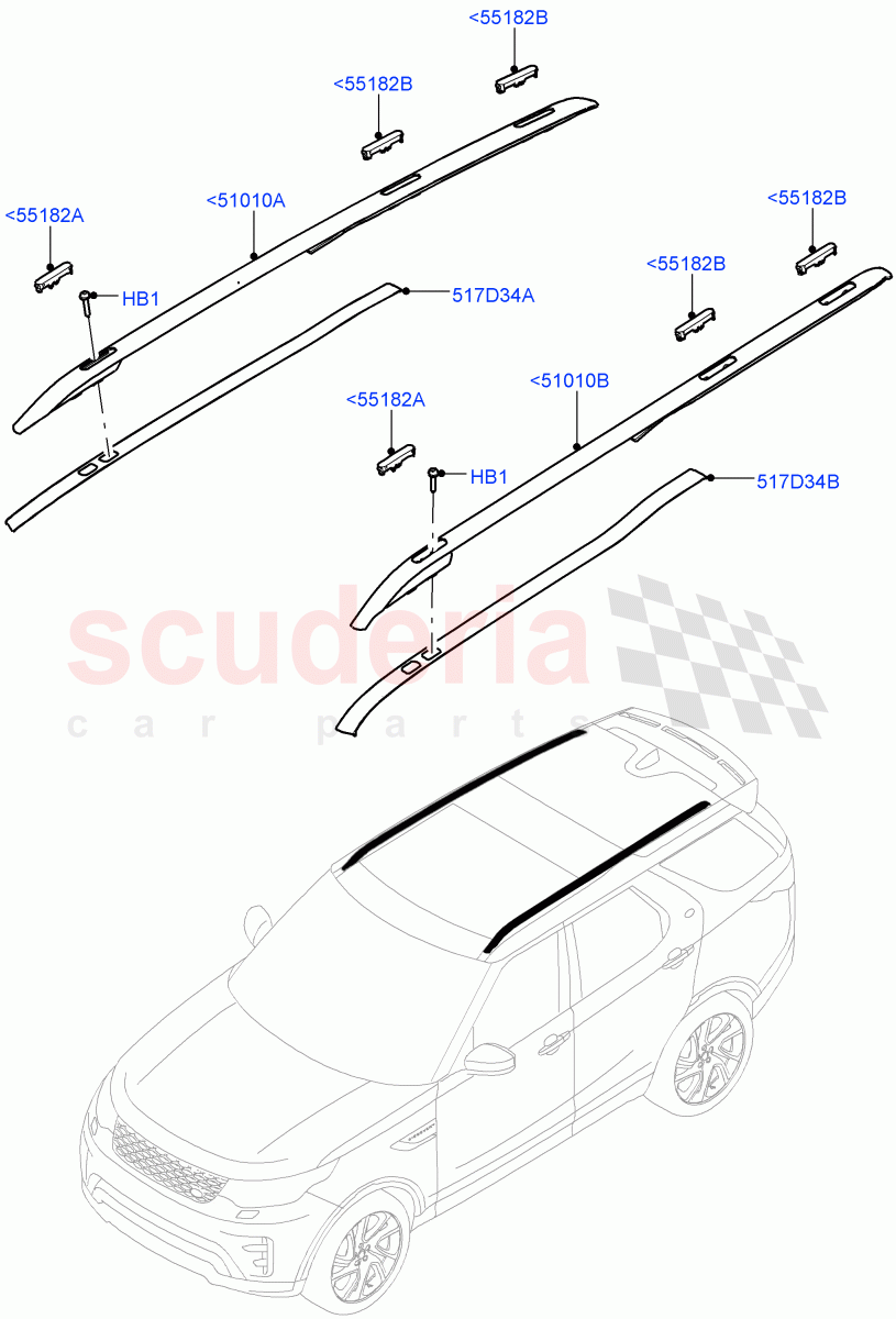 Roof Rack Systems (Solihull Plant Build) (Roof Rack - Silver Painted Rails, Roof Rack - Black) ((V) FROMHA000001) of Land Rover Land Rover Discovery 5 (2017+) [3.0 Diesel 24V DOHC TC]