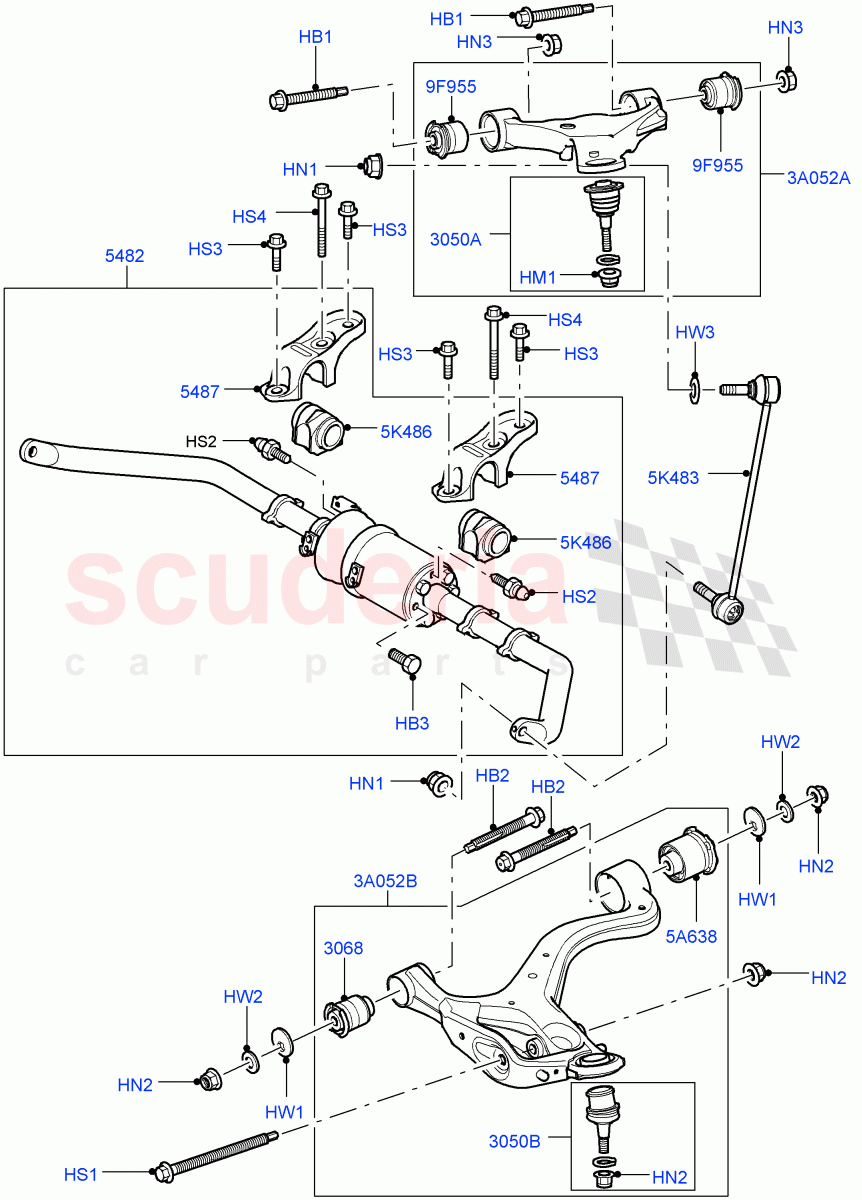 Front Susp.Arms/Stabilizer/X-Member (With Roll Stability Control, With ACE Suspension) ((V) TO9A999999) of Land Rover Land Rover Range Rover Sport (2005-2009) [4.2 Petrol V8 Supercharged]