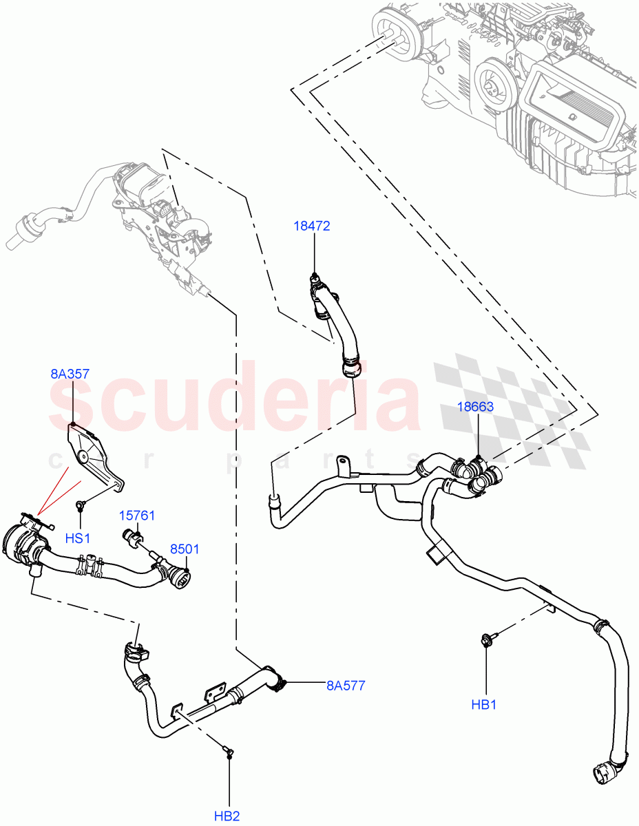 Heater Hoses (Front) (3.0L AJ20D6 Diesel High, With Fuel Fired Heater, With Air Conditioning - Front/Rear, With Front Comfort Air Con (IHKA)) ((V) FROMLA000001) of Land Rover Land Rover Range Rover (2012-2021) [5.0 OHC SGDI NA V8 Petrol]