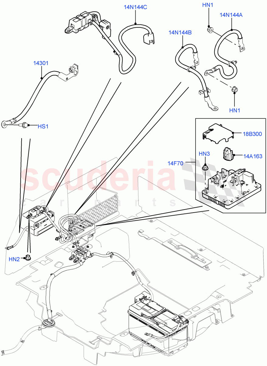 Battery Cables And Horn (Battery Cables) (Auxillary Battery 14AH B19) of Land Rover Land Rover Range Rover (2012-2021) [3.0 I6 Turbo Petrol AJ20P6]