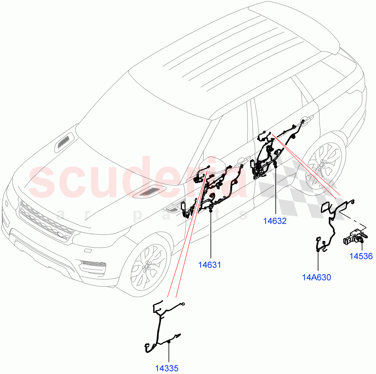 Electrical Wiring - Body And Rear (Front And Rear Door) ((V) FROMJA000001, (V) TOJA999999) of Land Rover Land Rover Range Rover Sport (2014+) [3.0 DOHC GDI SC V6 Petrol]