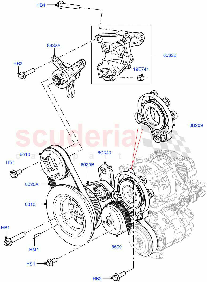 Pulleys And Drive Belts (Nitra Plant Build) (3.0L AJ20P6 Petrol High) ((V) FROML2000001) of Land Rover Land Rover Discovery 5 (2017+) [3.0 I6 Turbo Petrol AJ20P6]
