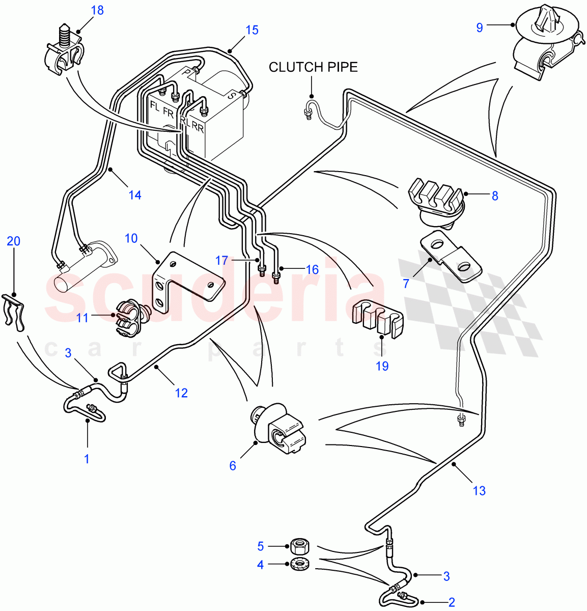 Front Brake Pipes (RHD, 4 Wheel Anti-Lock Braking System) ((V) FROM7A000001, (V) TOAA999999) of Land Rover Land Rover Defender (2007-2016)