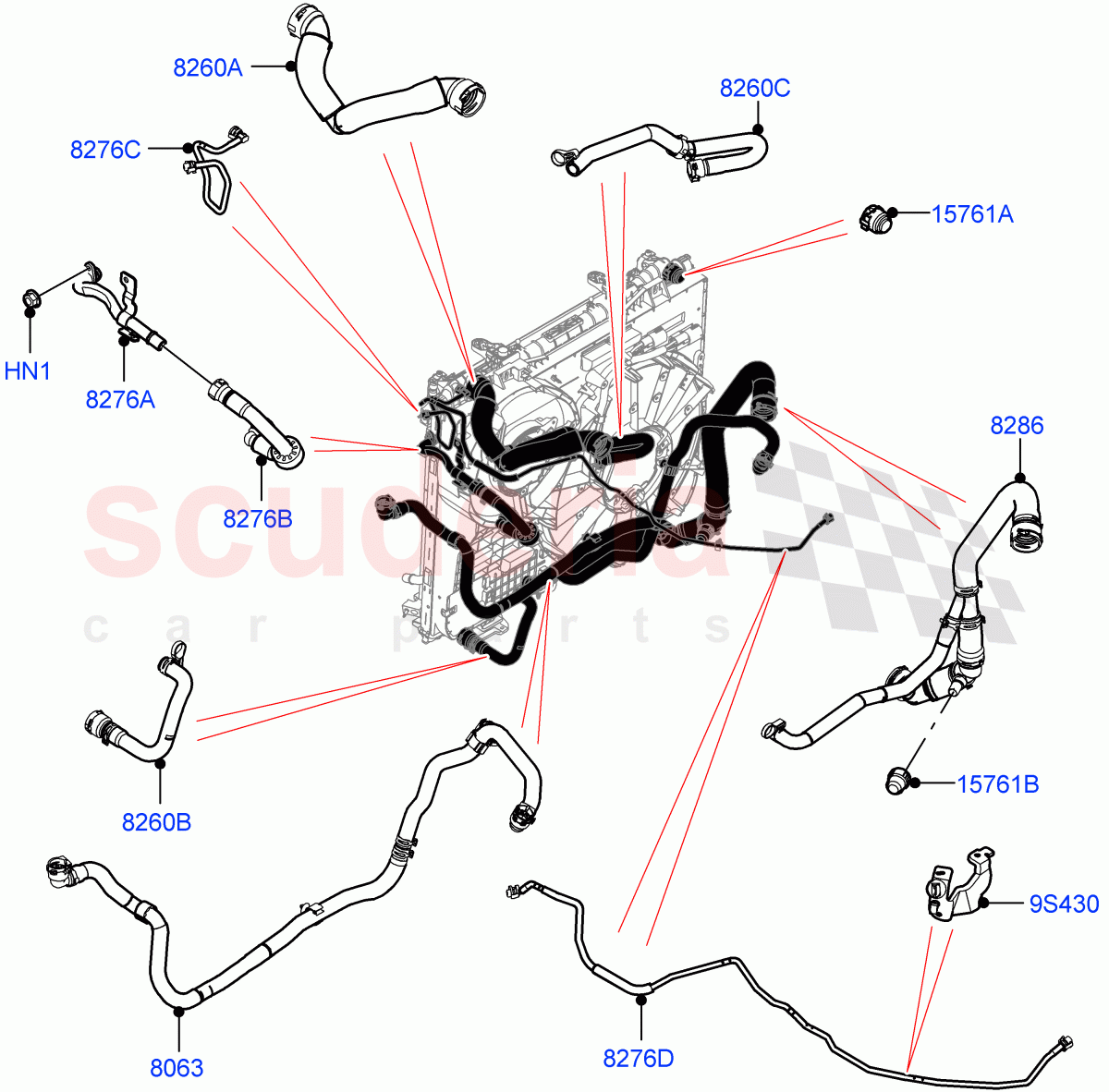 Cooling System Pipes And Hoses (Nitra Plant Build) (2.0L I4 High DOHC AJ200 Petrol, Less Engine Cooling System) ((V) FROMM2000001) of Land Rover Land Rover Defender (2020+) [2.0 Turbo Petrol AJ200P]