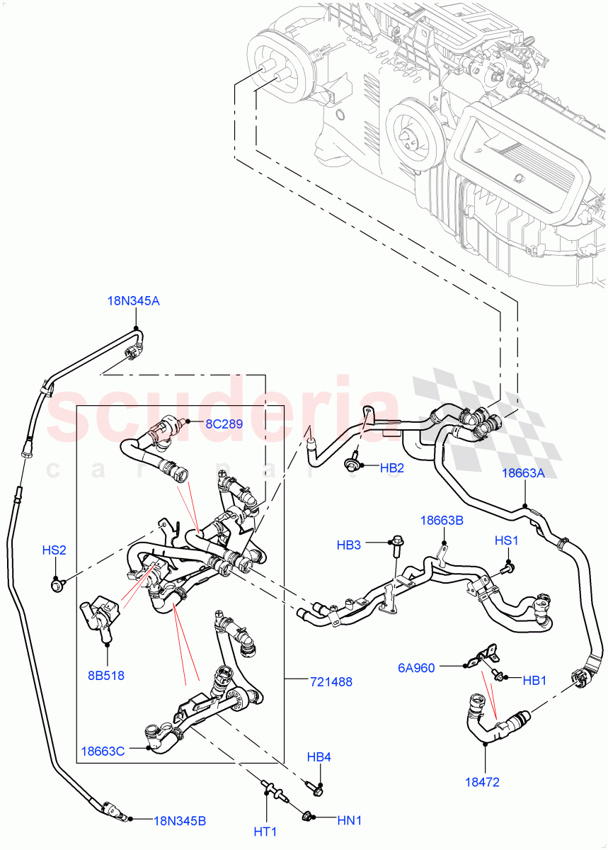 Heater Hoses (Front) (2.0L I4 High DOHC AJ200 Petrol, With Ptc Heater, Premium Air Conditioning-Front/Rear, With Fresh Air Heater, With Front Comfort Air Con (IHKA)) ((V) FROMJA000001, (V) TOJA999999) of Land Rover Land Rover Range Rover Sport (2014+) [2.0 Turbo Petrol GTDI]