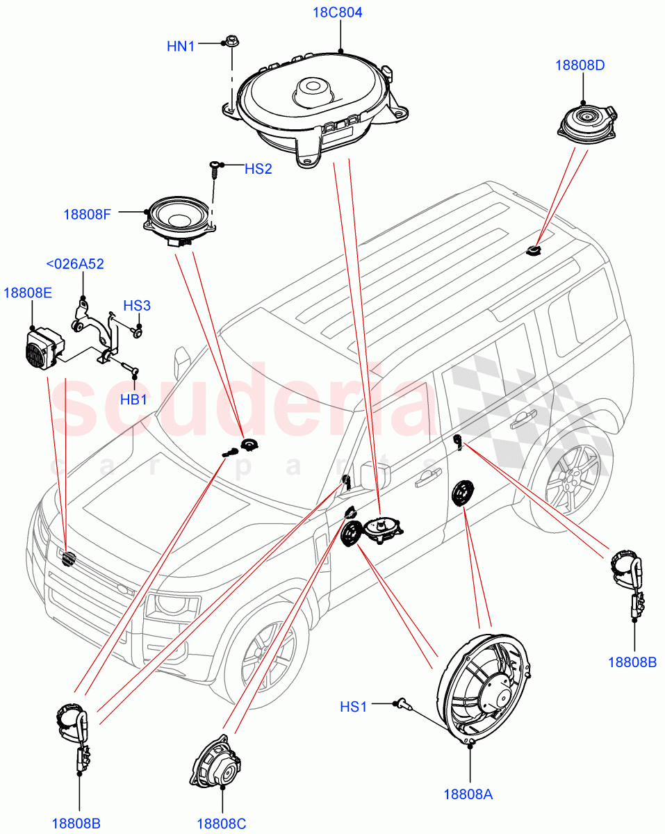Speakers (Premium Audio 1280 W) of Land Rover Land Rover Defender (2020+) [2.0 Turbo Petrol AJ200P]
