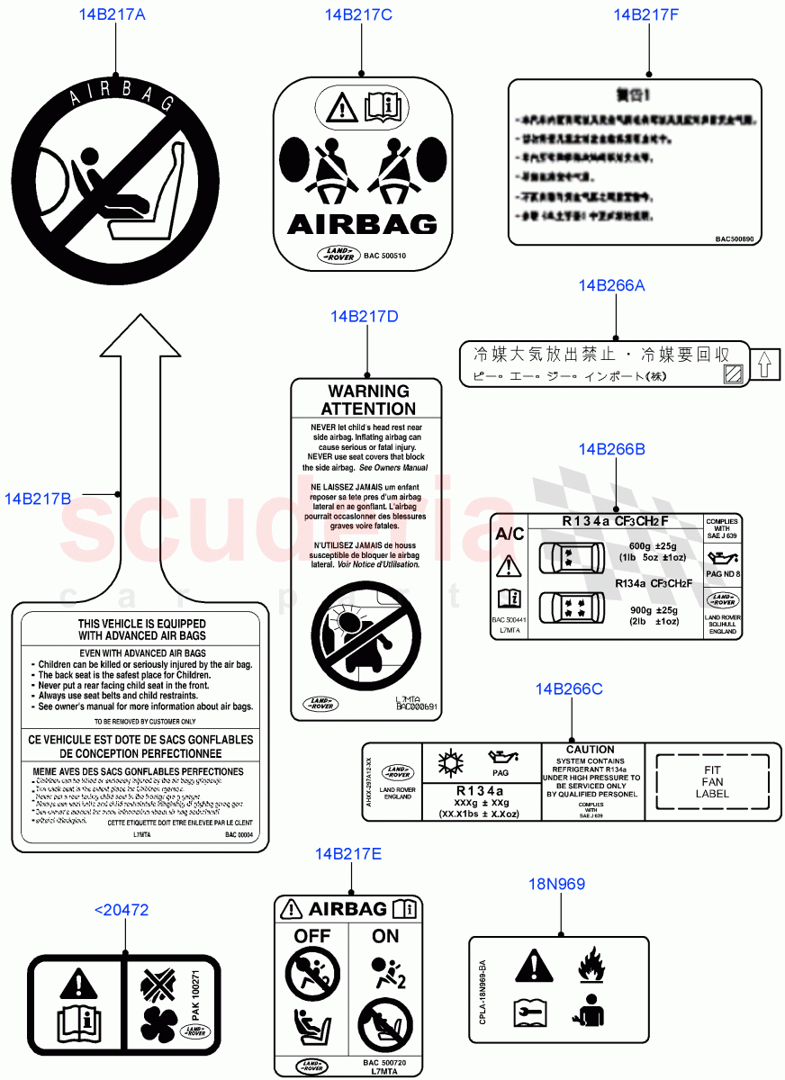 Labels (For Air Bag / Air Conditioning) ((V) FROMAA000001) of Land Rover Land Rover Discovery 4 (2010-2016) [3.0 DOHC GDI SC V6 Petrol]