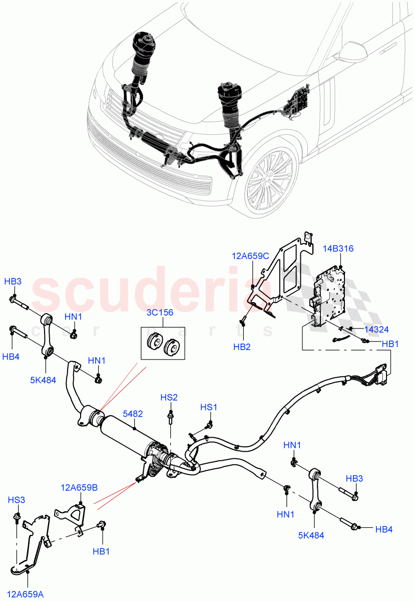 Front Cross Member & Stabilizer Bar (Active Stabilizer Bar) (Electronic Air Suspension With ACE) of Land Rover Land Rover Range Rover (2022+) [3.0 I6 Turbo Petrol AJ20P6]