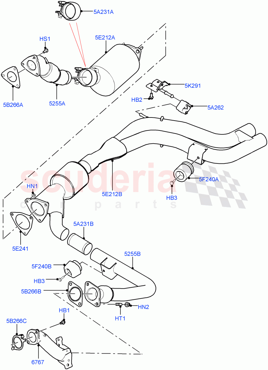 Exhaust System (Front) (4.4L DOHC DITC V8 Diesel, Euro Stage 4 Emissions, Proconve L6 Emissions) ((V) TOFA999999) of Land Rover Land Rover Range Rover Sport (2014+) [4.4 DOHC Diesel V8 DITC]
