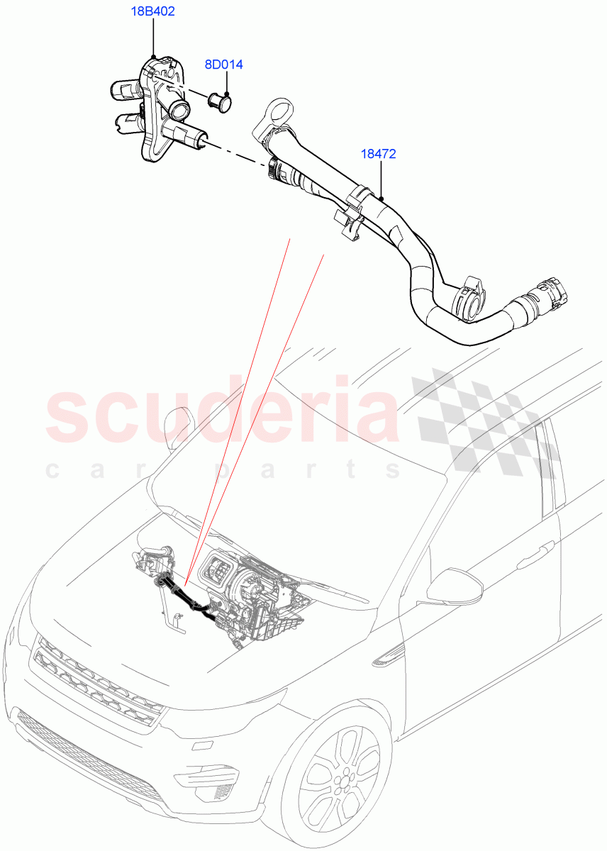 Auxiliary Heater Hoses (Halewood (UK), Fuel Heater W/Pk Heat With Remote, Fuel Fired Heater With Park Heat, With Fuel Fired Heater) ((V) FROMMH000001) of Land Rover Land Rover Discovery Sport (2015+) [2.0 Turbo Diesel AJ21D4]