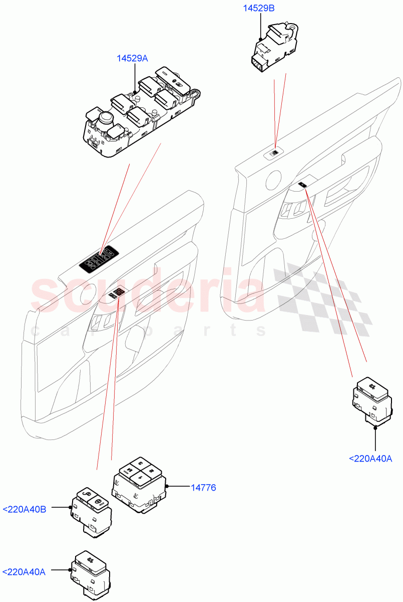 Switches (Front And Rear Doors, Nitra Plant Build) ((V) FROMK2000001) of Land Rover Land Rover Discovery 5 (2017+) [3.0 I6 Turbo Petrol AJ20P6]