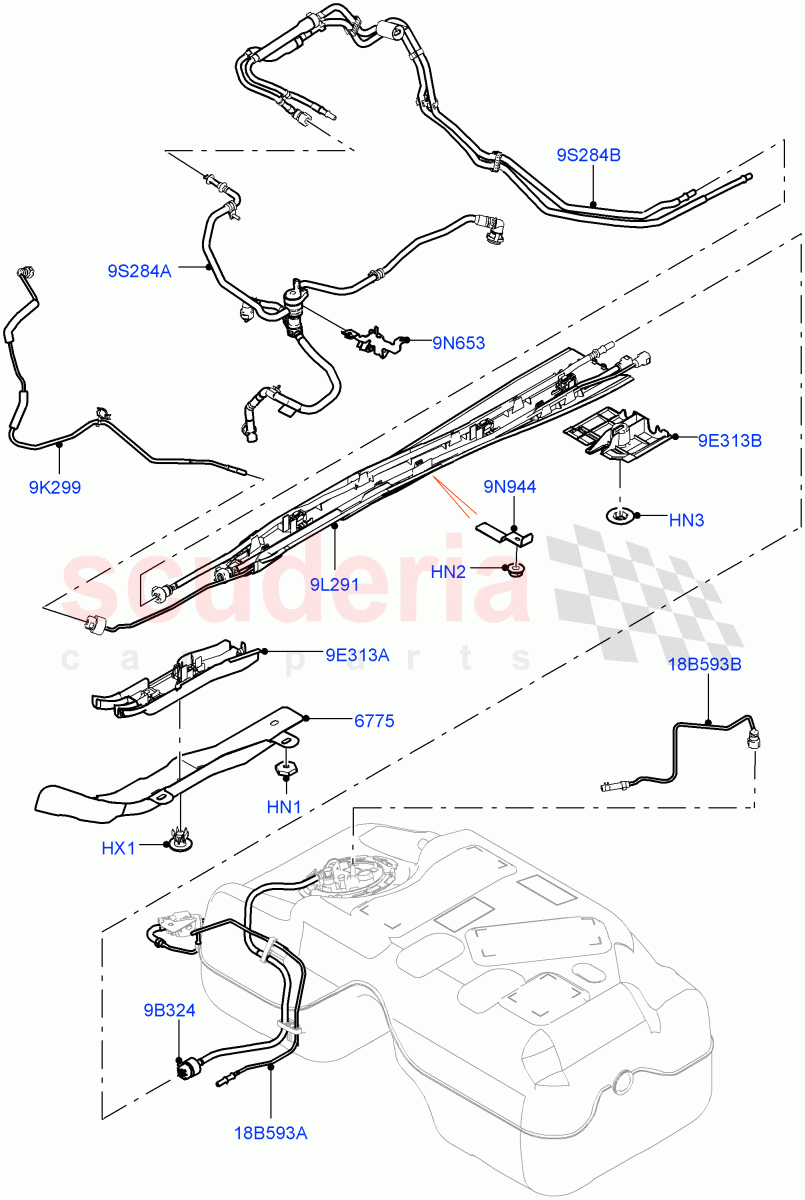 Fuel Lines (Centre And Front) (2.0L I4 High DOHC AJ200 Petrol, 2.0L I4 Mid DOHC AJ200 Petrol) ((V) FROMJH000001) of Land Rover Land Rover Discovery Sport (2015+) [2.0 Turbo Petrol AJ200P]