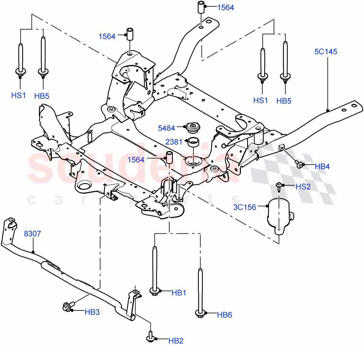 Front Cross Member & Stabilizer Bar (Crossmember) (2.0L I4 DSL HIGH DOHC AJ200, 2.0L I4 DSL MID DOHC AJ200, 2.0L I4 High DOHC AJ200 Petrol, 2.0L AJ200P Hi PHEV) ((V) FROMHA000001) of Land Rover Land Rover Range Rover Sport (2014+) [3.0 DOHC GDI SC V6 Petrol]