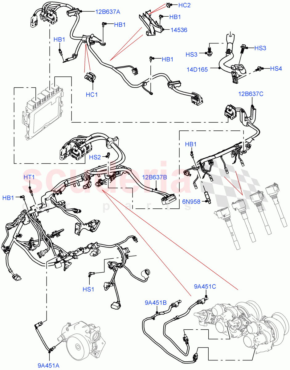 Engine Harness (RH Side) (4.4 V8 Turbo Petrol (NC10)) of Land Rover Land Rover Range Rover (2022+) [3.0 I6 Turbo Petrol AJ20P6]
