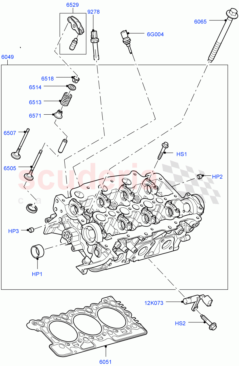 Cylinder Head (Solihull Plant Build) (3.0 V6 D Gen2 Twin Turbo, 3.0 V6 D Gen2 Mono Turbo, 3.0 V6 D Low MT ROW) ((V) FROMFA000001) of Land Rover Land Rover Range Rover Velar (2017+) [3.0 Diesel 24V DOHC TC]