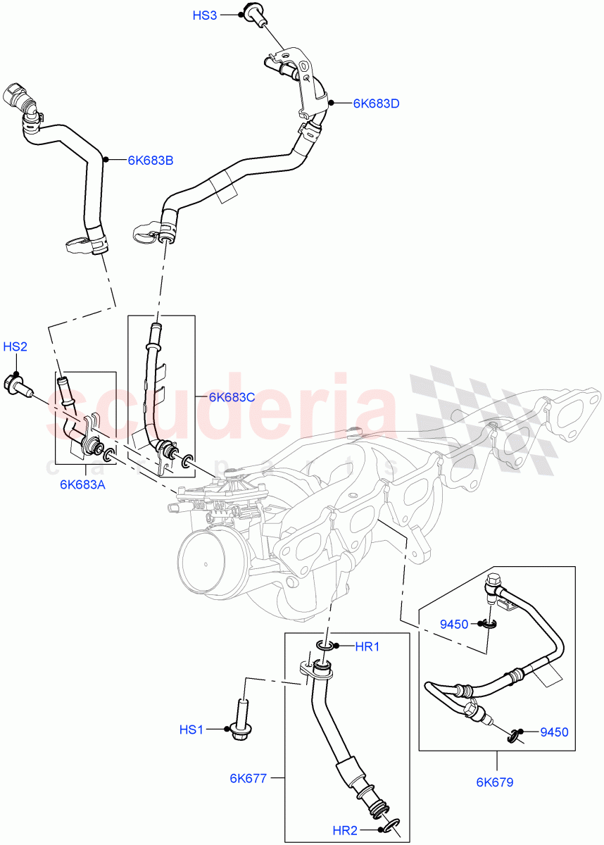 Turbocharger (Lubrication And Cooling, Nitra Plant Build) (3.0L AJ20P6 Petrol High) ((V) FROML2000001) of Land Rover Land Rover Defender (2020+) [3.0 I6 Turbo Petrol AJ20P6]