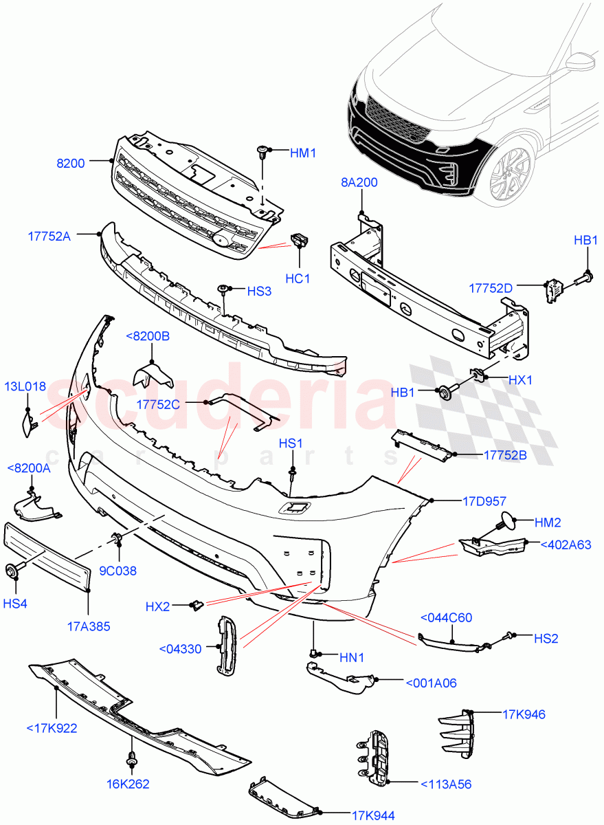 Radiator Grille And Front Bumper (Nitra Plant Build) (Rear Bumper Lower Valance-Narvik Bk) ((V) FROMM2000001) of Land Rover Land Rover Discovery 5 (2017+) [2.0 Turbo Petrol AJ200P]