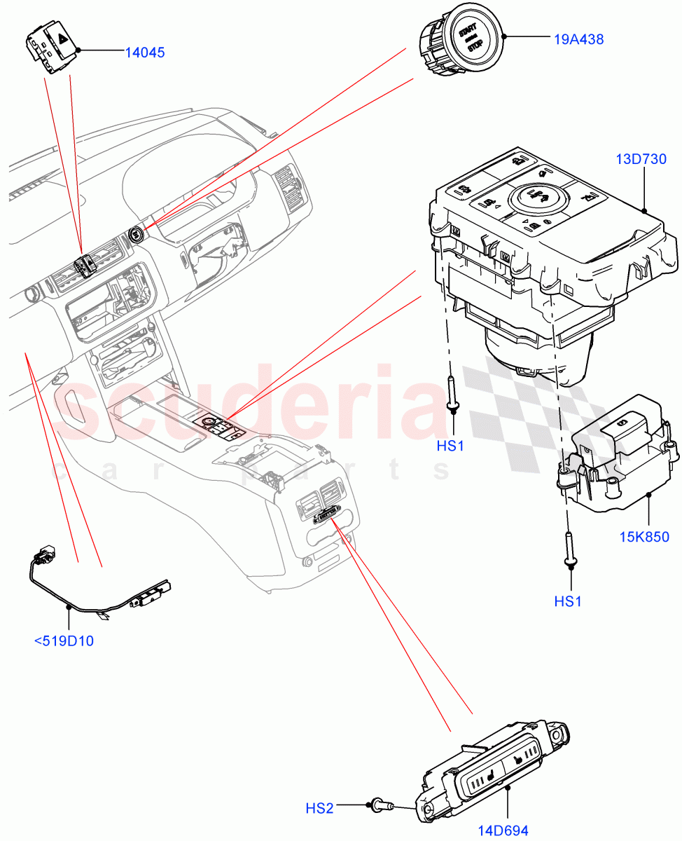Switches (Console) ((V) FROMJA000001) of Land Rover Land Rover Range Rover Sport (2014+) [3.0 I6 Turbo Petrol AJ20P6]