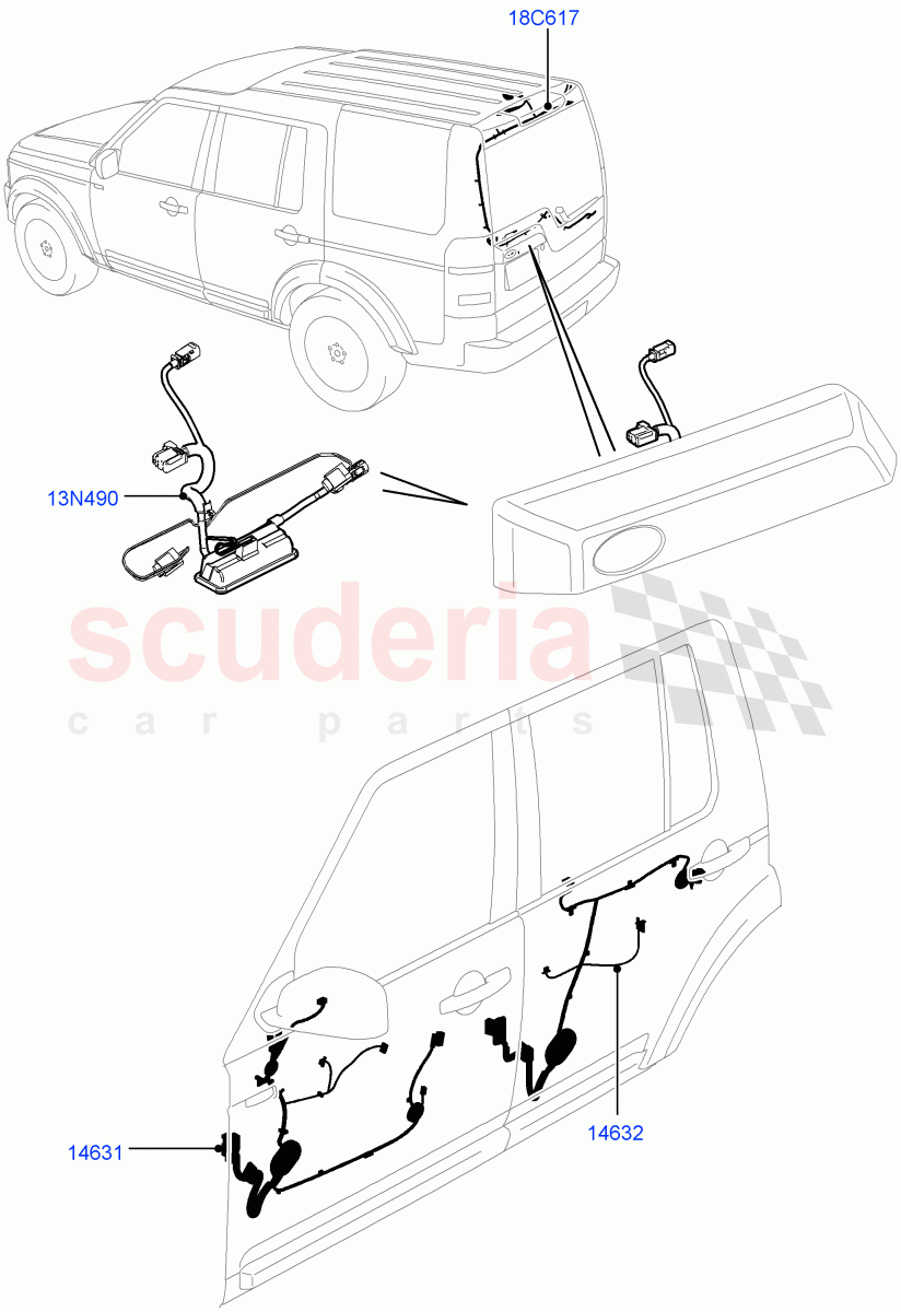 Electrical Wiring - Body And Rear (Front And Rear Doors) ((V) FROMCA000001) of Land Rover Land Rover Discovery 4 (2010-2016) [3.0 DOHC GDI SC V6 Petrol]