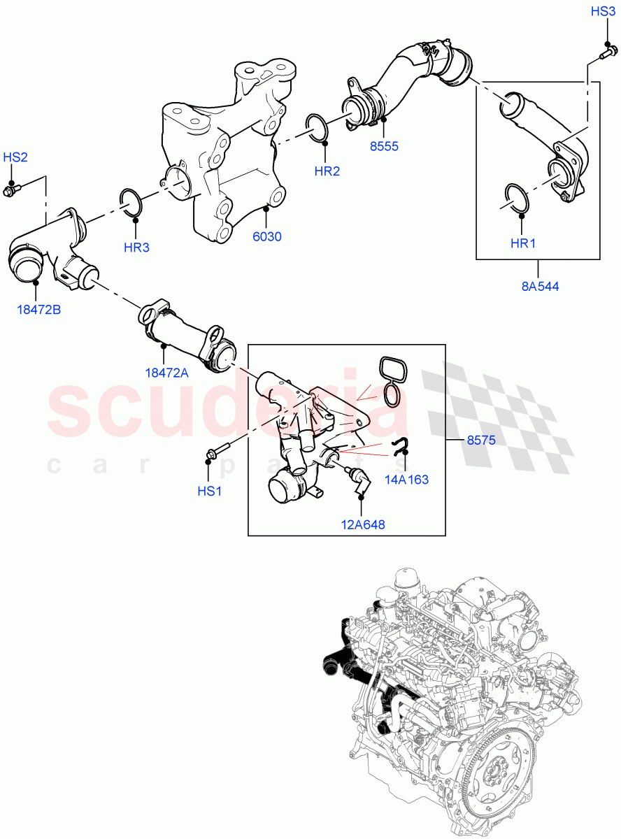 Thermostat/Housing & Related Parts (2.0L AJ20D4 Diesel LF PTA, Halewood (UK), 2.0L AJ20D4 Diesel High PTA, 2.0L AJ20D4 Diesel Mid PTA) of Land Rover Land Rover Discovery Sport (2015+) [2.0 Turbo Diesel]
