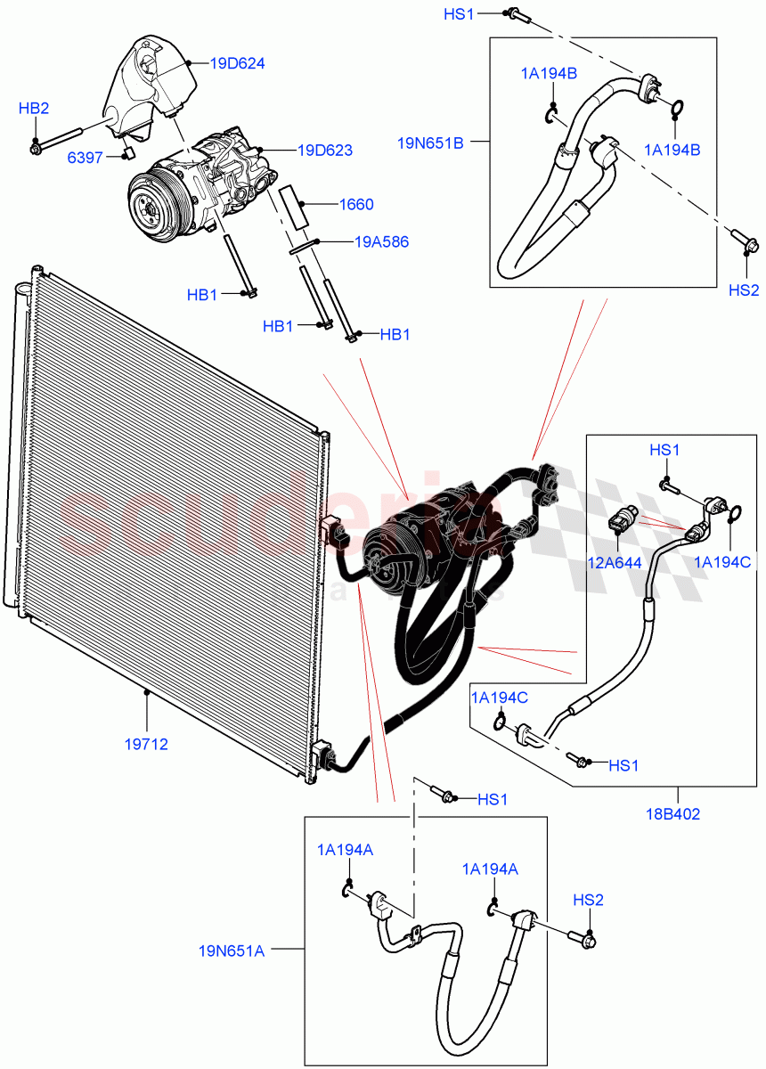 Air Conditioning Condensr/Compressr (4.4 V8 Turbo Petrol (NC10)) of Land Rover Land Rover Range Rover (2022+) [4.4 V8 Turbo Petrol NC10]