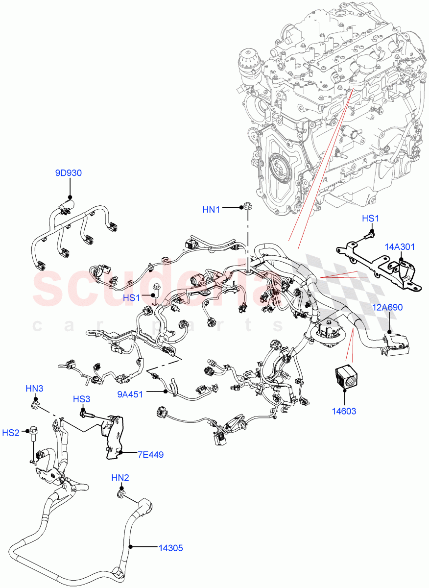 Engine Harness (Nitra Plant Build) (2.0L I4 High DOHC AJ200 Petrol) ((V) FROMK2000001) of Land Rover Land Rover Discovery 5 (2017+) [3.0 Diesel 24V DOHC TC]