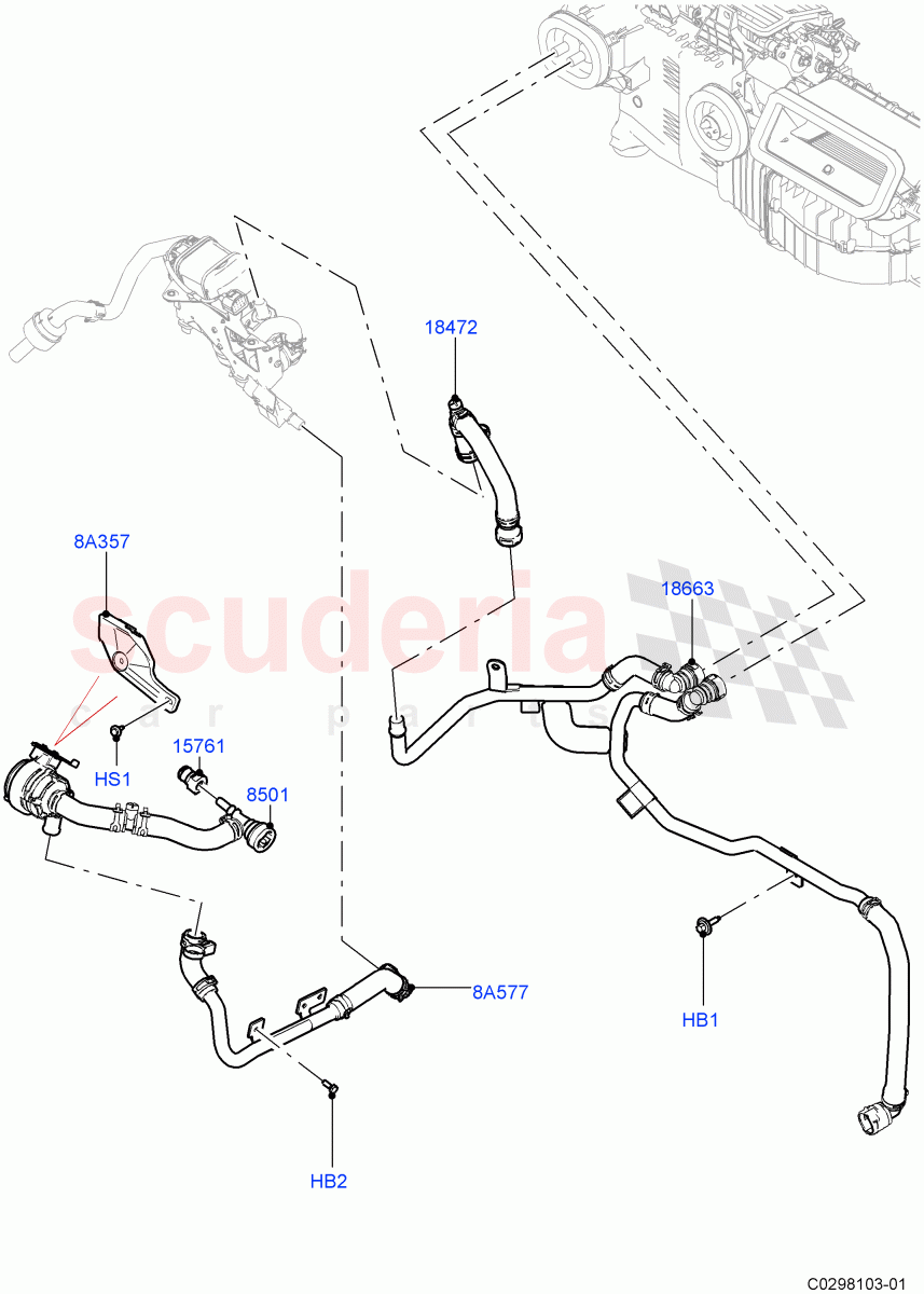 Heater Hoses (Front) (3.0L AJ20D6 Diesel High, With Fuel Fired Heater, With Front Comfort Air Con (IHKA), With Air Conditioning - Front/Rear) ((V) FROMLA000001) of Land Rover Land Rover Range Rover Sport (2014+) [3.0 I6 Turbo Petrol AJ20P6]