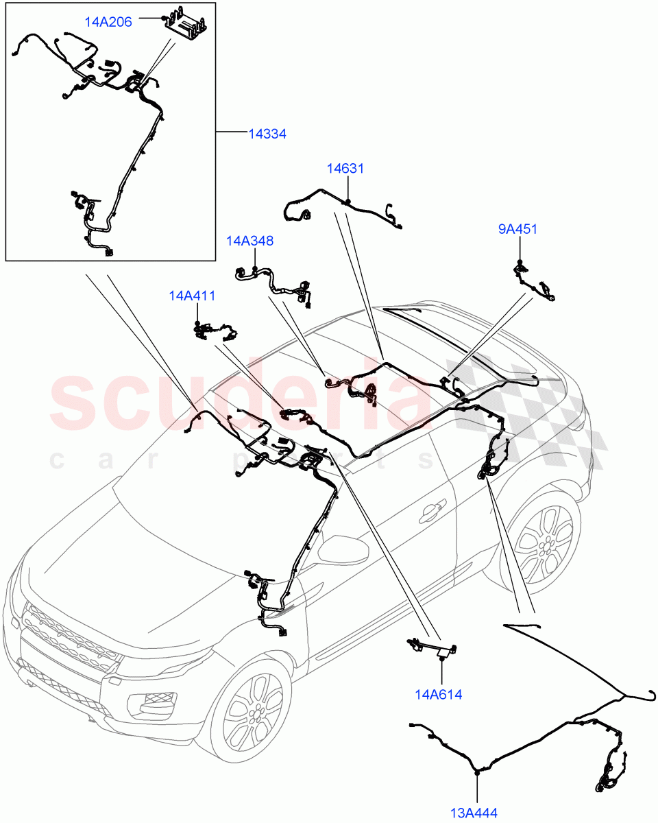 Electrical Wiring - Body And Rear (Roof) (2 Door Convertible, Halewood (UK)) ((V) FROMGH000001) of Land Rover Land Rover Range Rover Evoque (2012-2018) [2.2 Single Turbo Diesel]
