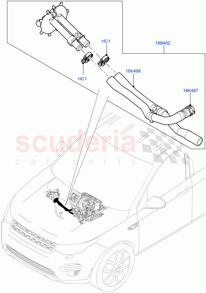 Auxiliary Heater Hoses (Changsu (China), Fuel Heater W/Pk Heat Less Remote, Fuel Fired Heater With Park Heat, With Fuel Fired Heater) ((V) FROMFG000001) of Land Rover Land Rover Discovery Sport (2015+) [2.0 Turbo Petrol AJ200P]