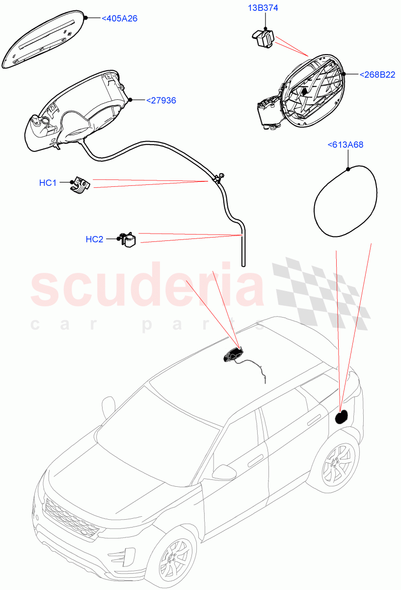 Fuel Tank Filler Door And Controls (Itatiaia (Brazil), Electric Engine Battery-PHEV) of Land Rover Land Rover Range Rover Evoque (2019+) [2.0 Turbo Diesel AJ21D4]
