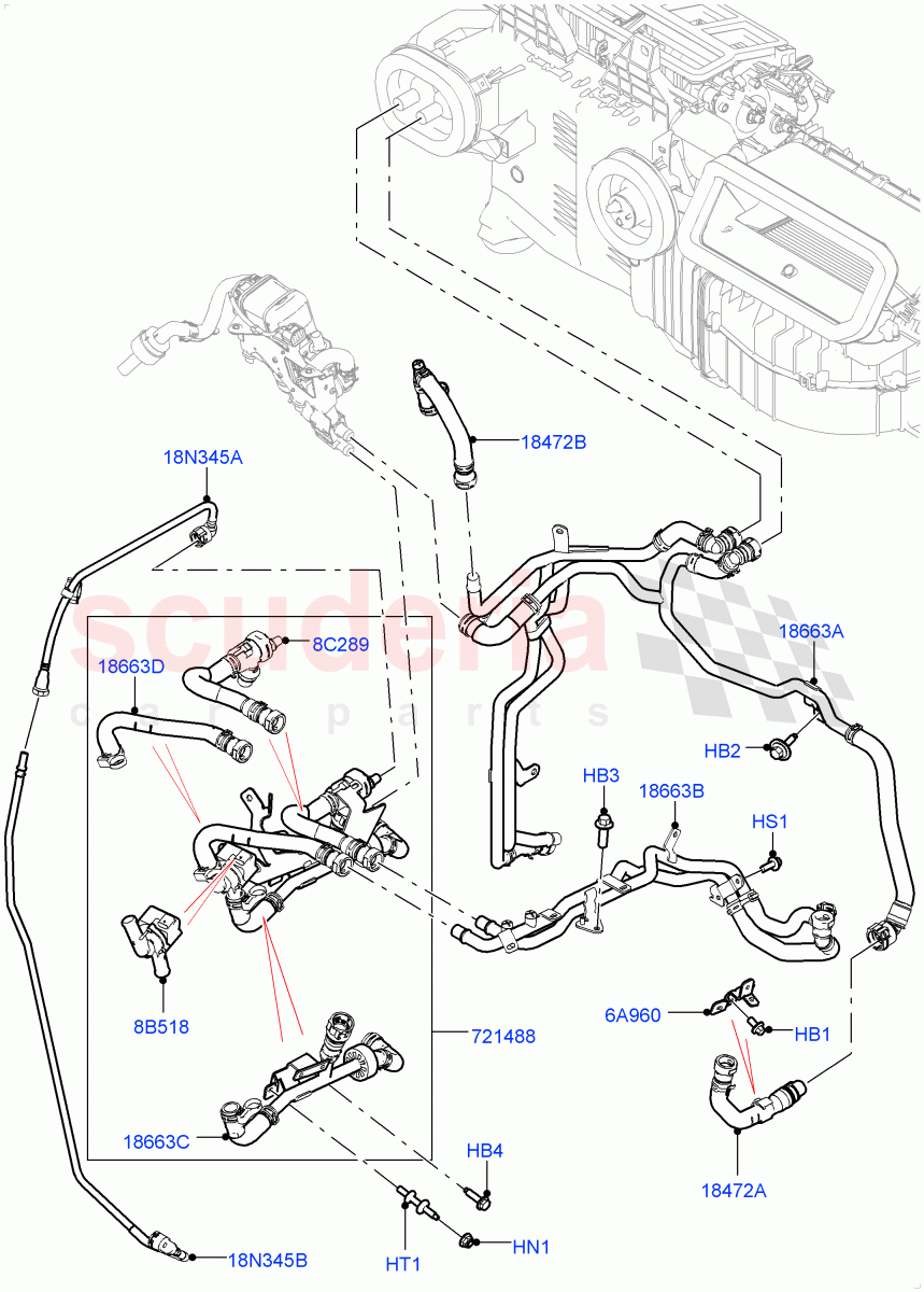 Heater Hoses (Front) (2.0L I4 High DOHC AJ200 Petrol, With Fuel Fired Heater, With Air Conditioning - Front/Rear) ((V) FROMJA000001, (V) TOJA999999) of Land Rover Land Rover Range Rover Sport (2014+) [3.0 DOHC GDI SC V6 Petrol]