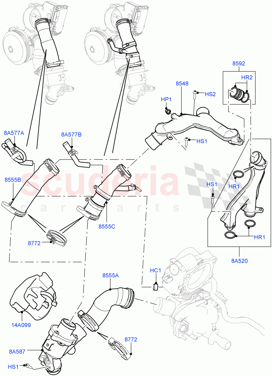 Thermostat/Housing & Related Parts (3.0L DOHC GDI SC V6 PETROL) ((V) FROMEA000001, (V) TOFA999999) of Land Rover Land Rover Range Rover Sport (2014+) [3.0 DOHC GDI SC V6 Petrol]